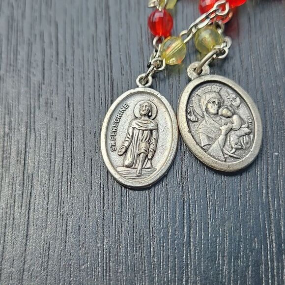 Elegant Silver Tone Red Yellow Beaded Necklace Rosary Jewelry Unisex Man Women - Picture 7 of 15